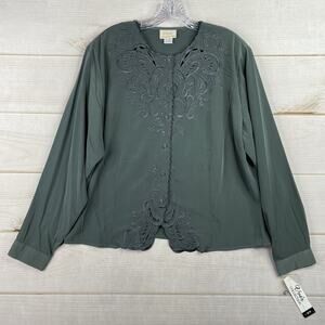 VTG Voir Collection Top Womens 18W Green Embroidered Button Up Coquette NWT